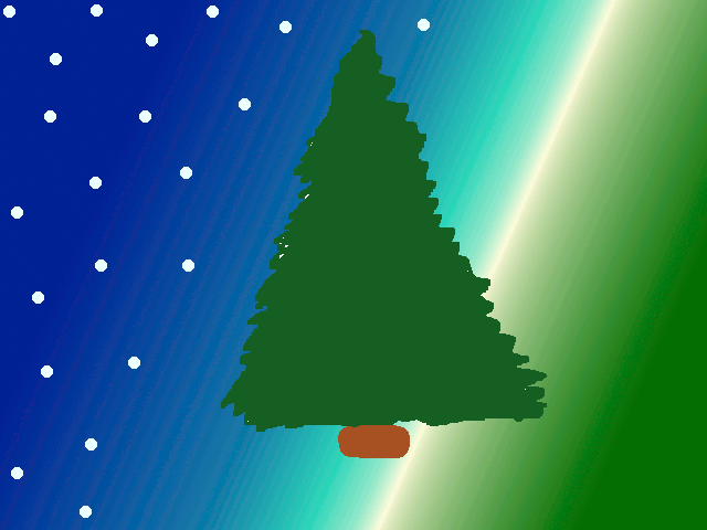 Animowana kartka bożonarodzeniowa z choinką, gwiazdą i łańcuchami. 