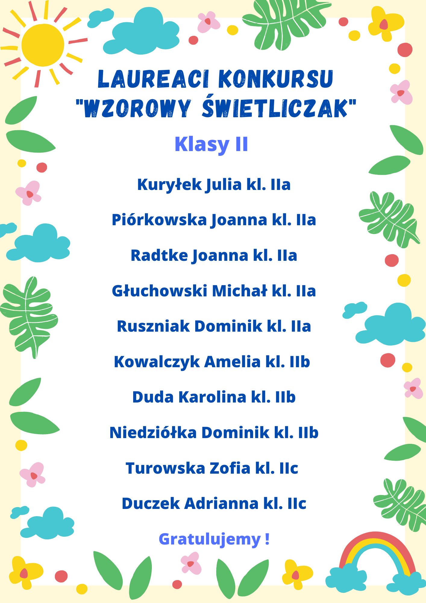 2- Lista laureatów konkursu „Wzorowy Świetliczak” – klasy II
