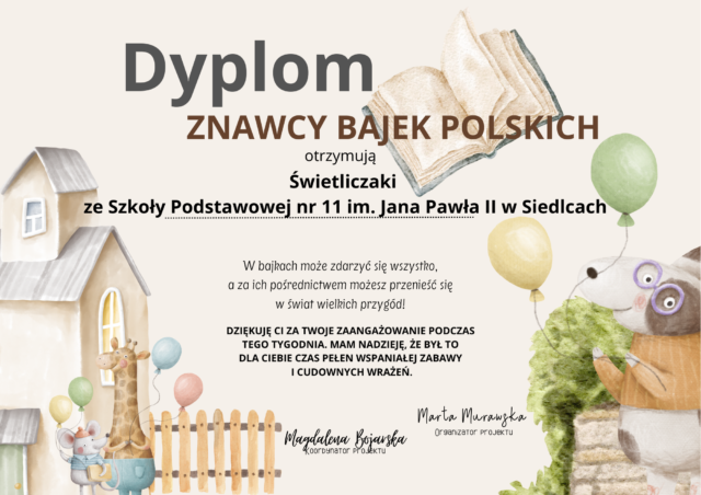 Dyplom znawcy bajek polskich.