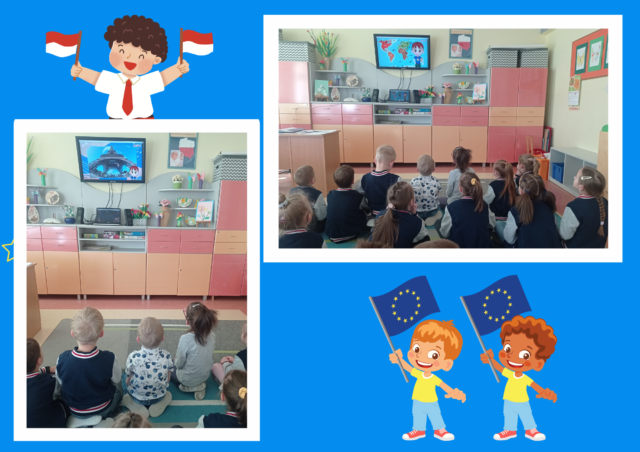Tydzień Europejski w świetlicy. Uczniowie oglądają filmy edukacyjne o Polsce i Unii Europejskiej.