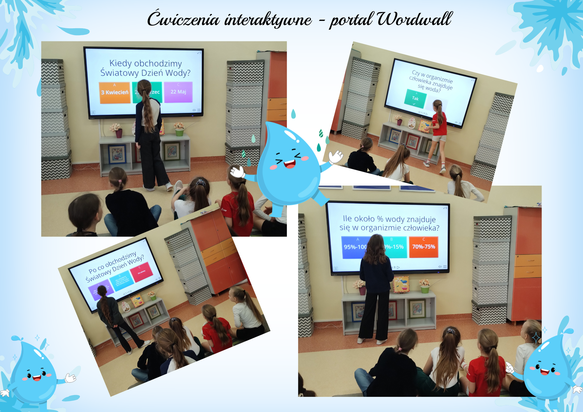 Uczniowie rozwiązują ćwiczenia interaktywne z portalu Wordwall.