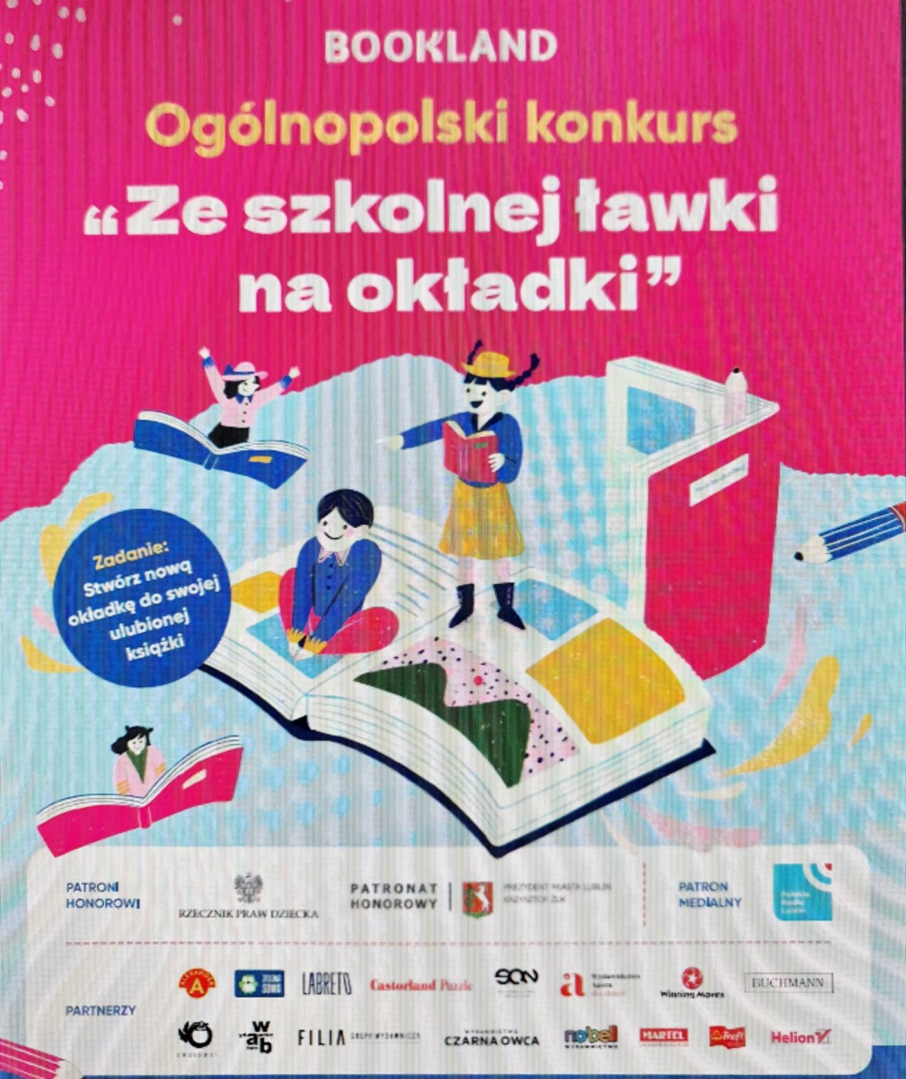 Plakat reklamujący Ogólnopolski konkurs "Ze szkolnej ławki na okładki".