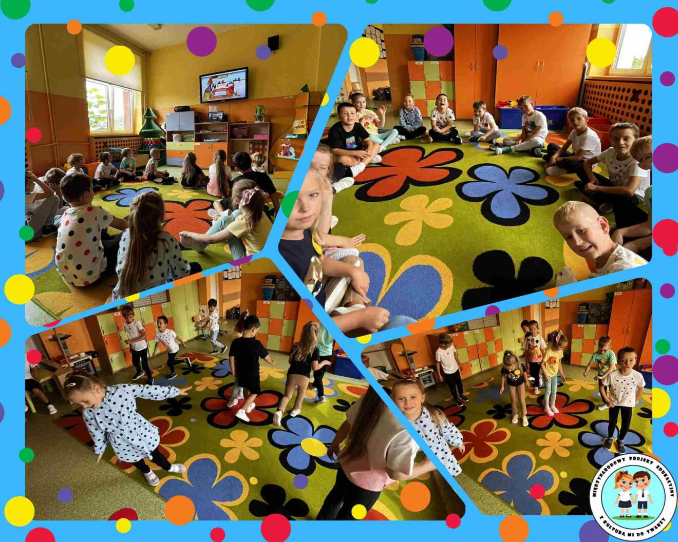 Uczniowie oglądają film edukacyjny pt. „The Dot”. Omawiają z nauczycielem przekaz zawarty w filmie. Logo międzynarodowego projektu edukacyjnego „Z kulturą mi do twarzy”.