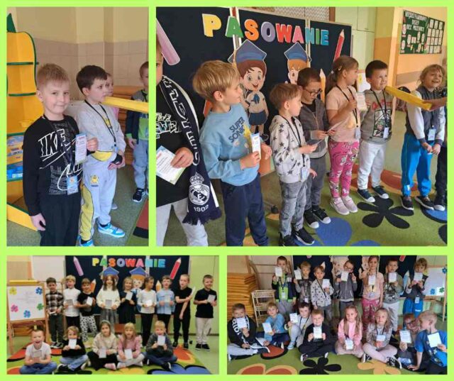 Pierwszoklasiści zostają przyjęci do grona Świetliczaków i prezentują otrzymane dyplomy.