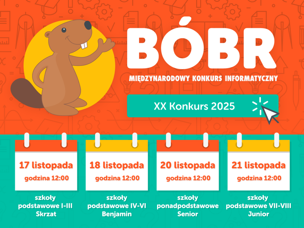 Harmonogram Jubileuszowego XX Konkursu Informatycznego Bóbr 2025 w roku szkolnym 2025/2026