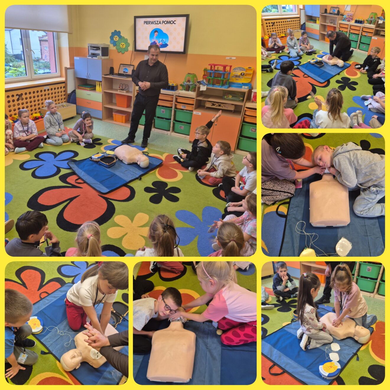 Uczniowie doskonalą umiejętności udzielania pierwszej pomocy w praktyce.